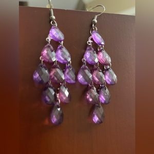 Chandelier Earrings - Silver, drop crystals, BOHO, vintage, 💜 Fancy Fun!